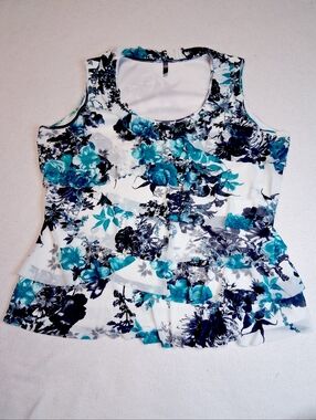 Denver Hayes Floral Peplum Camisole in Teal and Black